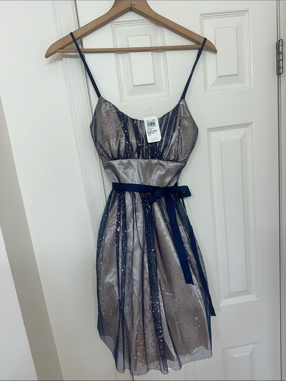 dELiA*s Silver Mini Dress with Navy Tulle & Ribbon